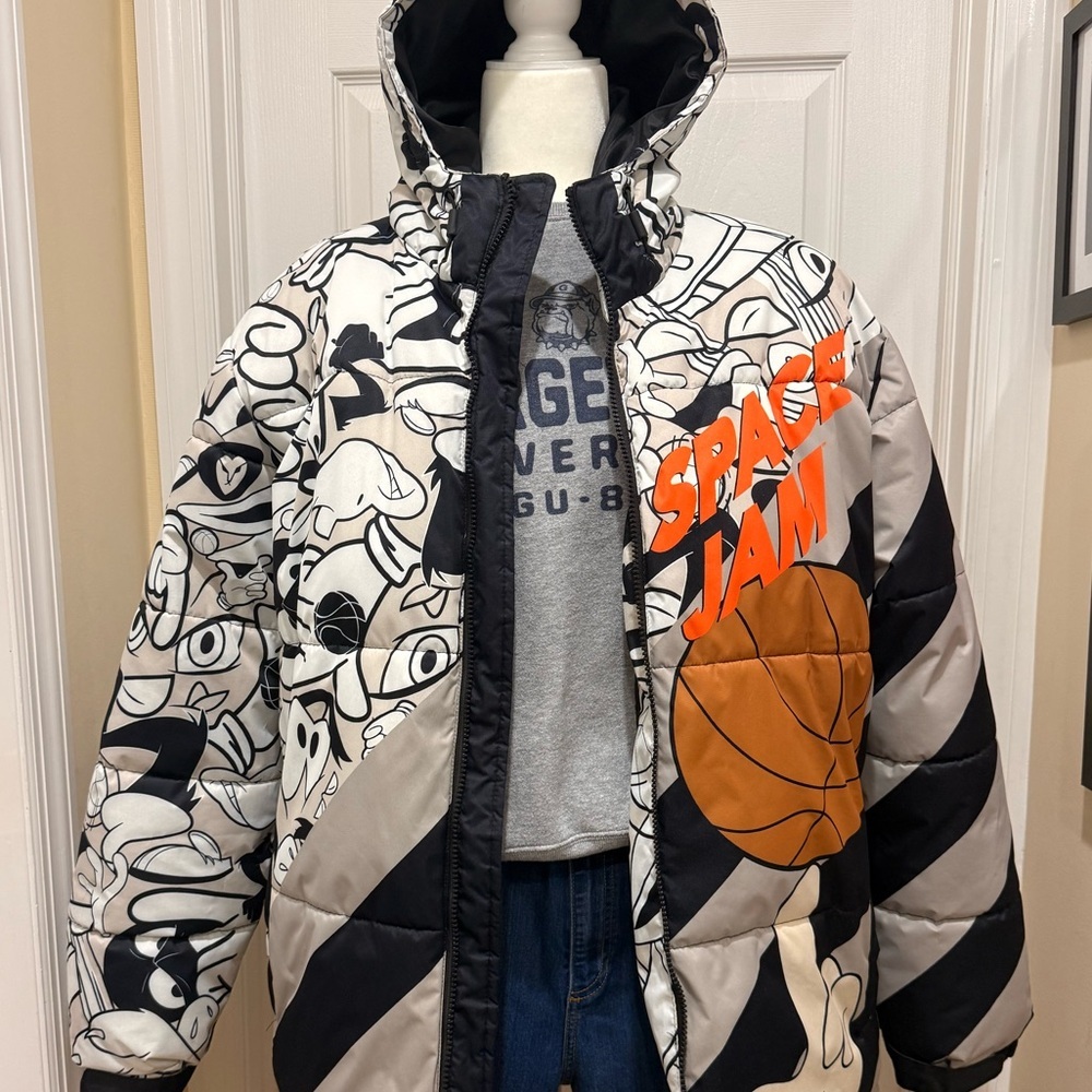Members Only Space Jam Puffer Jacket - Black, White, and Orange - Picture 2 of 10